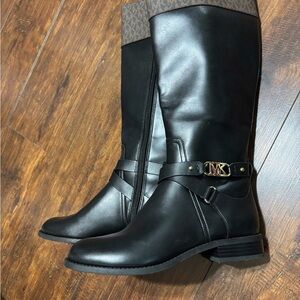 Michael Kors Black Heeled Boots with Gold Accent